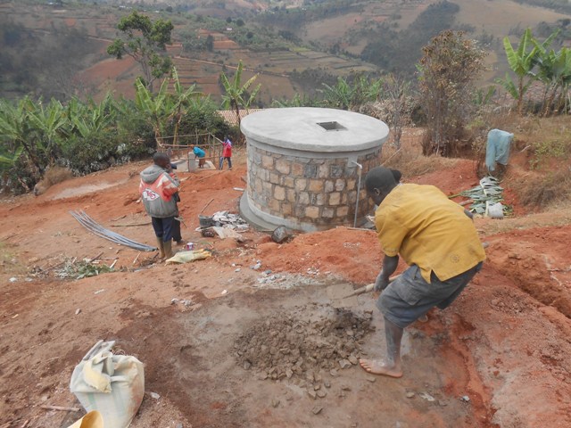 In the absence of modern construction equipment in rural areas, trenches are dug and tanks are constructed, all by hand. 