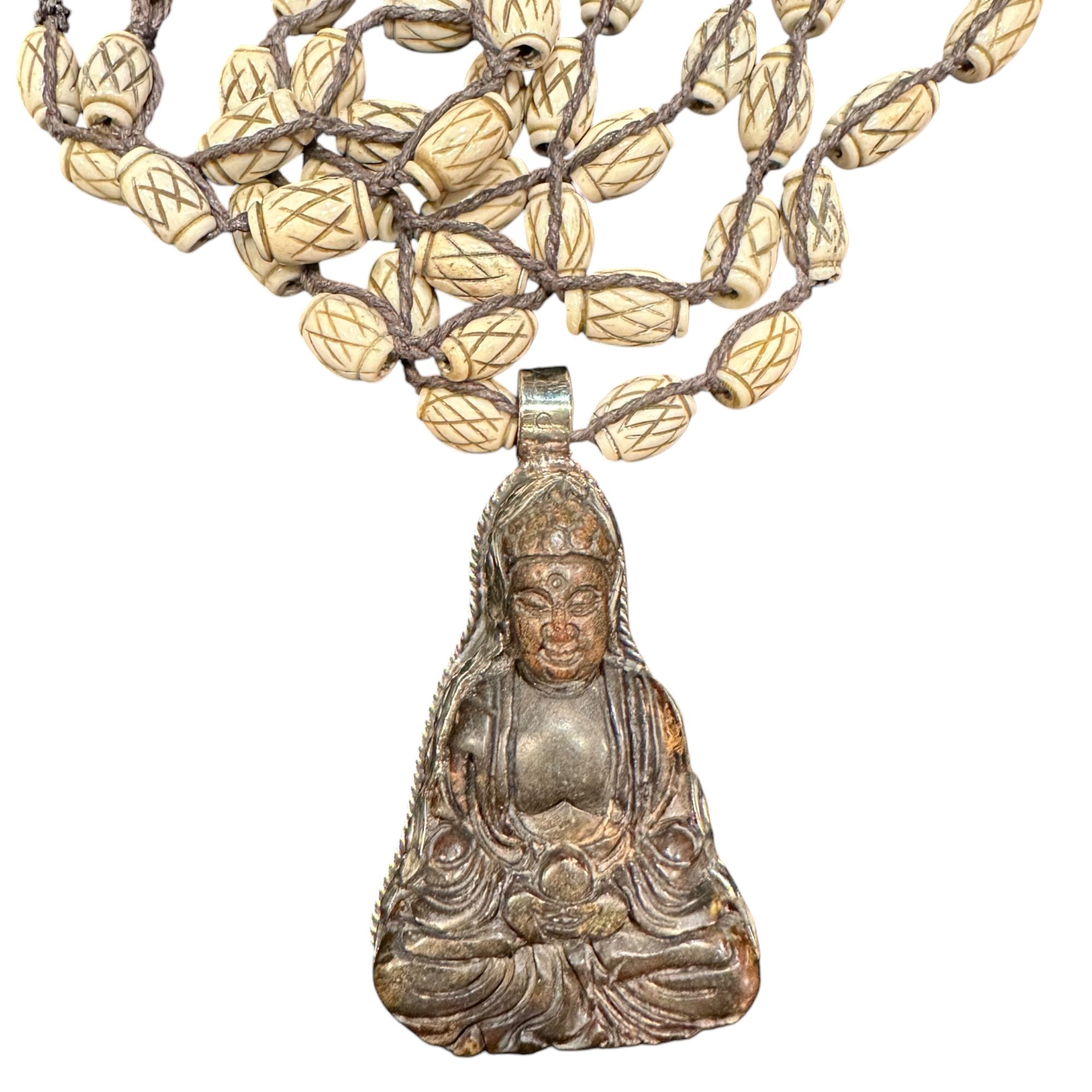 Chocolate Brown Buddha set in Tibetan Silver on a Beaded Necklace -IMG_5355-Photoroom.jpg