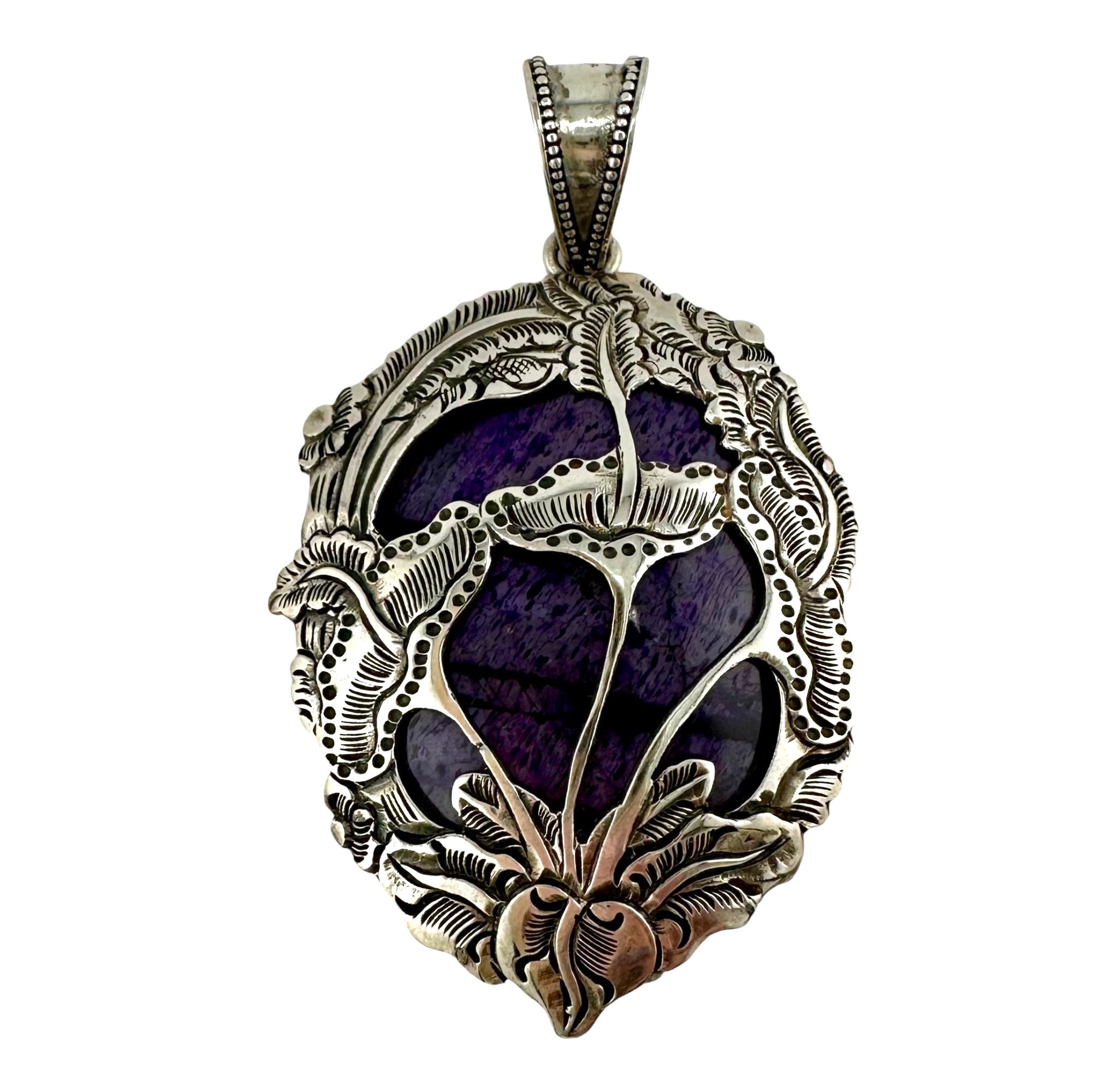 Charoite Pendant with Magical Floral Overlay in Sterling Silver-IMG_6729-Photoroom.jpg