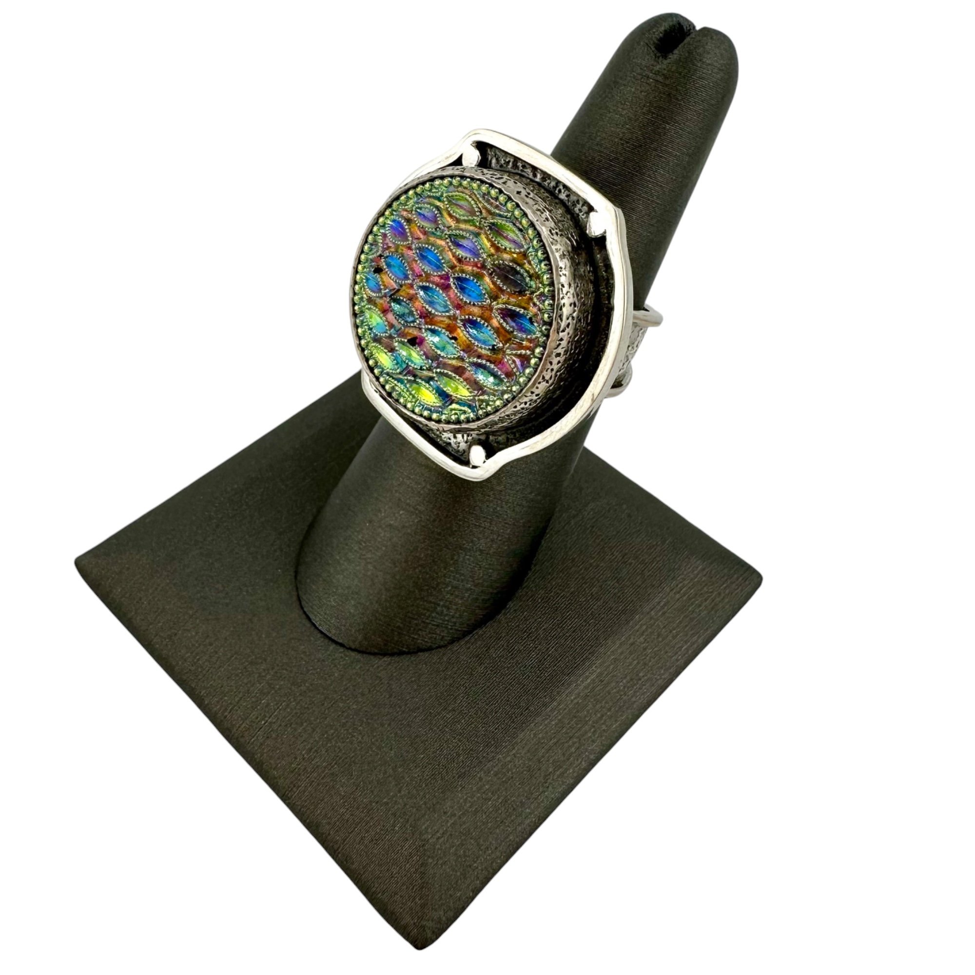 Sally Bass Iridescent Mystical Eyes Ring in Vintage Bohemian Glass-IMG_5333-Photoroom.jpg