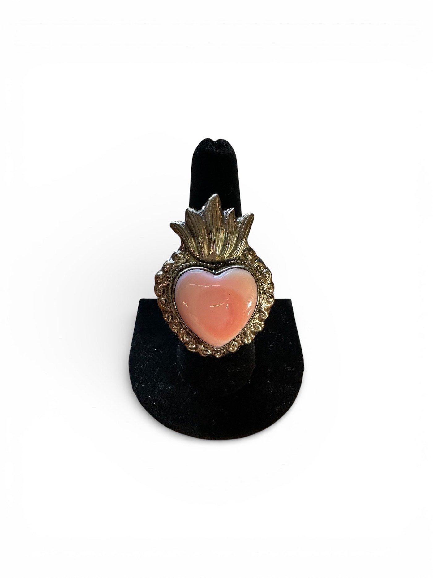 Tibetan Silver Pink Opal Sacred Heart Ring