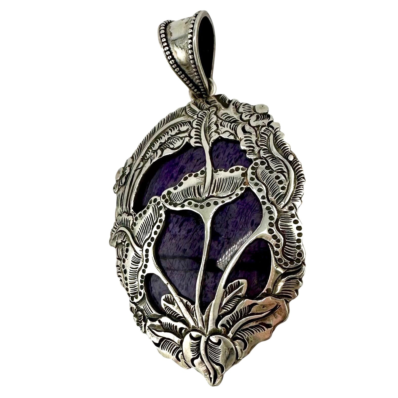 Charoite Pendant with Magical Floral Overlay in Sterling Silver-IMG_6728-Photoroom.jpg