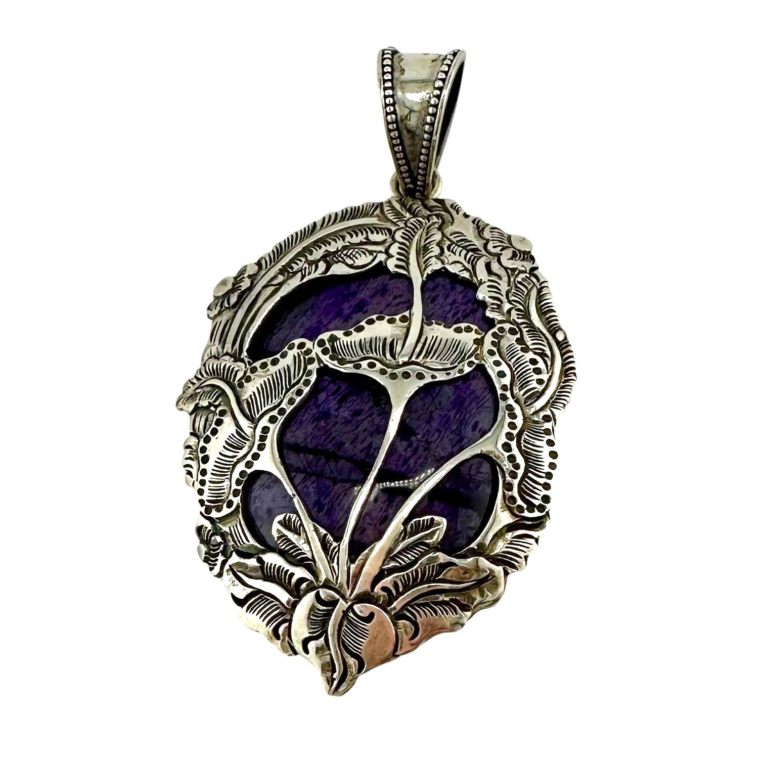 Charoite Pendant with Magical Floral Overlay in Sterling Silver-IMG_6727-Photoroom.jpg