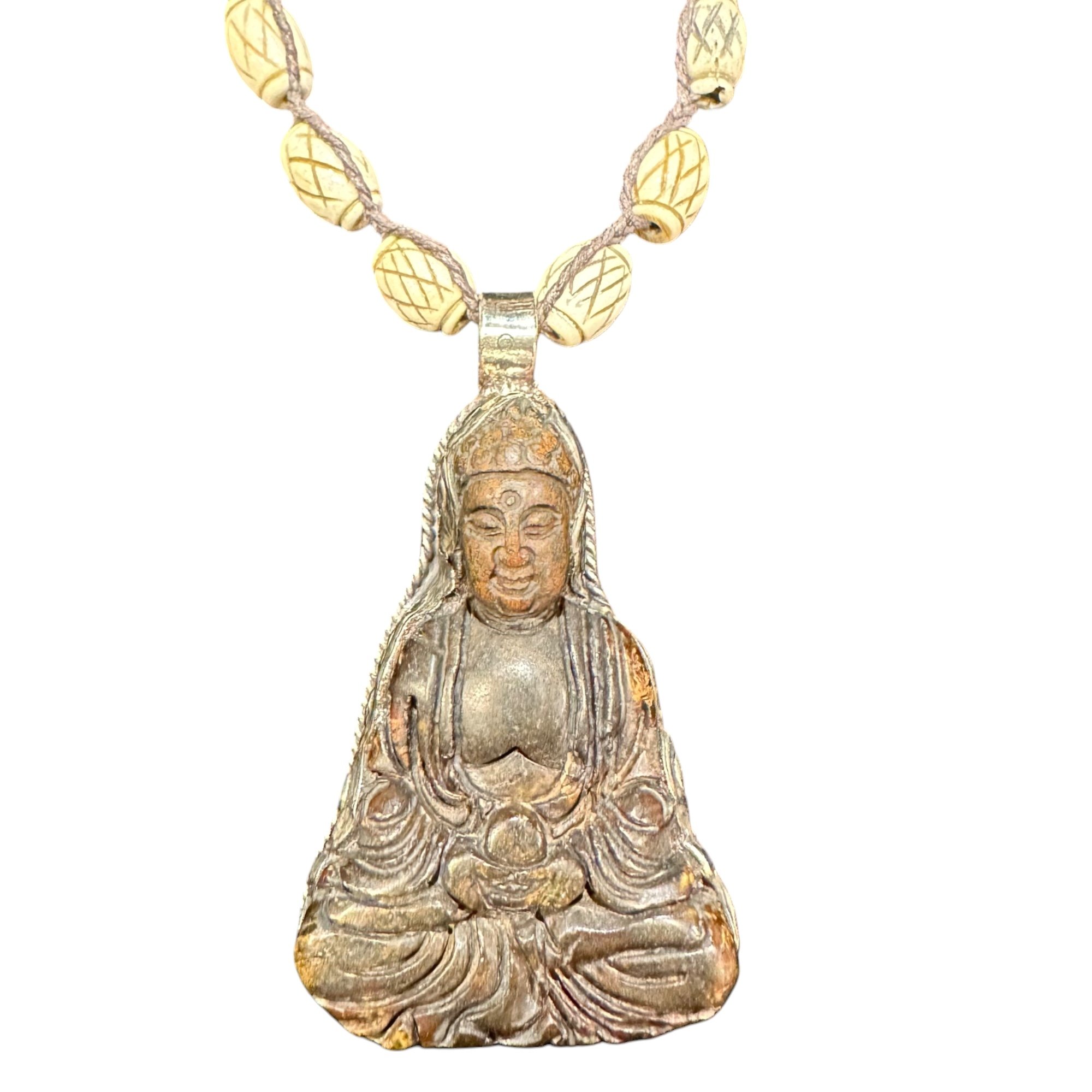 Chocolate Brown Buddha set in Tibetan Silver on a Beaded Necklace -IMG_5353-Photoroom.jpg