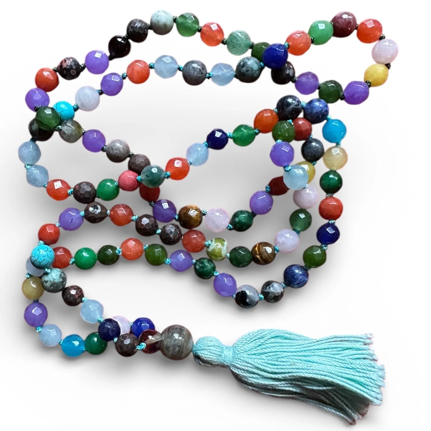 MULTI COLORED AGATE HAND KNOTTED 108 BEAD MALA
