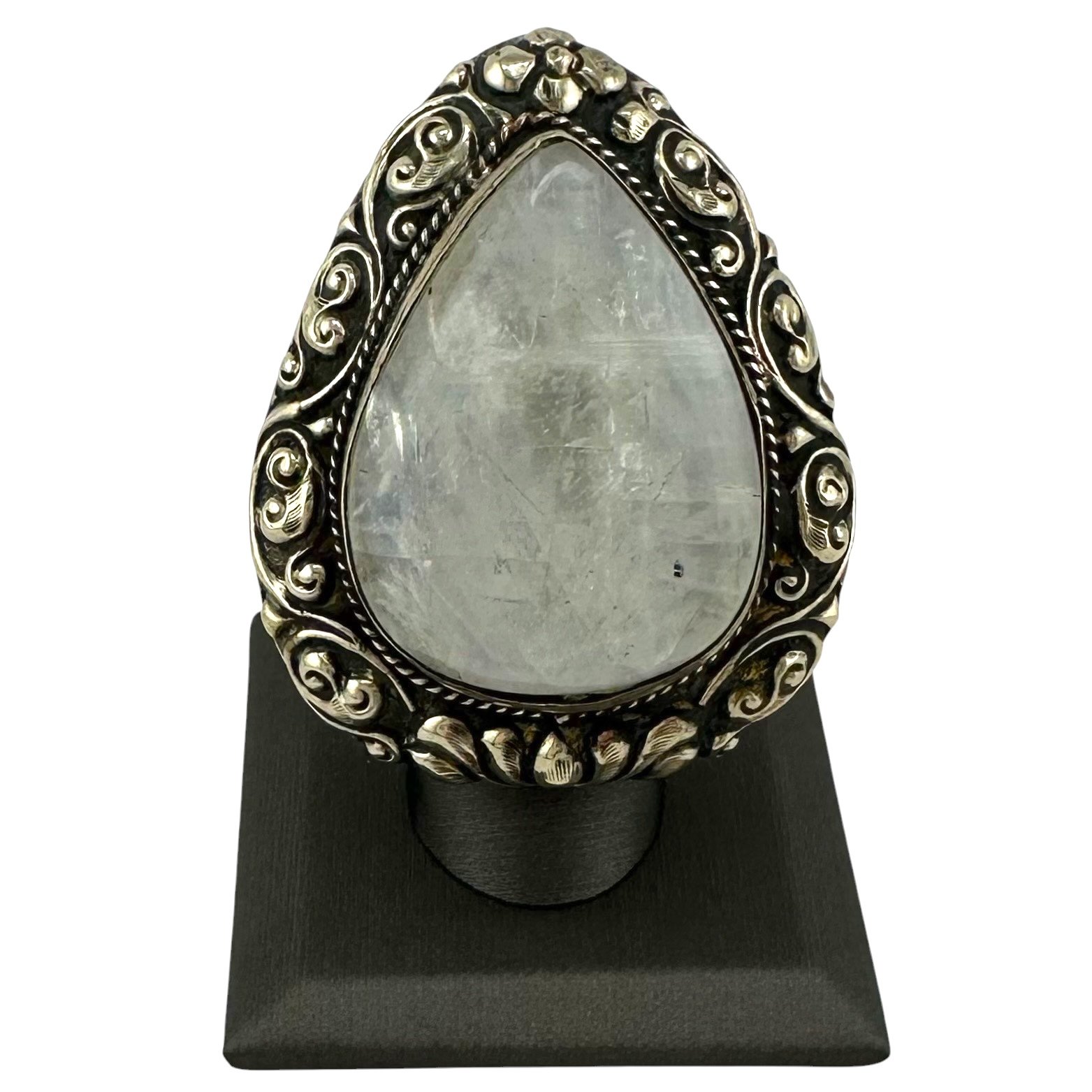 Teardrop Rainbow Moonstone Ring in Ornate Tooled Tibetan Silver -IMG_5097-Photoroom.jpg