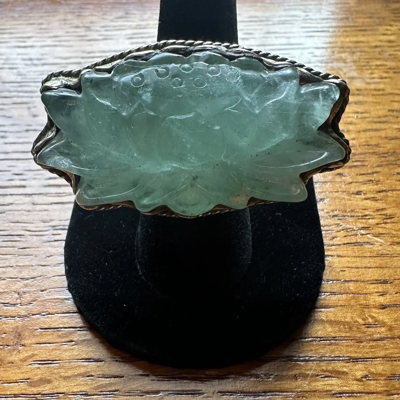 Tibetan Silver Green Aventurine Lotus Ring