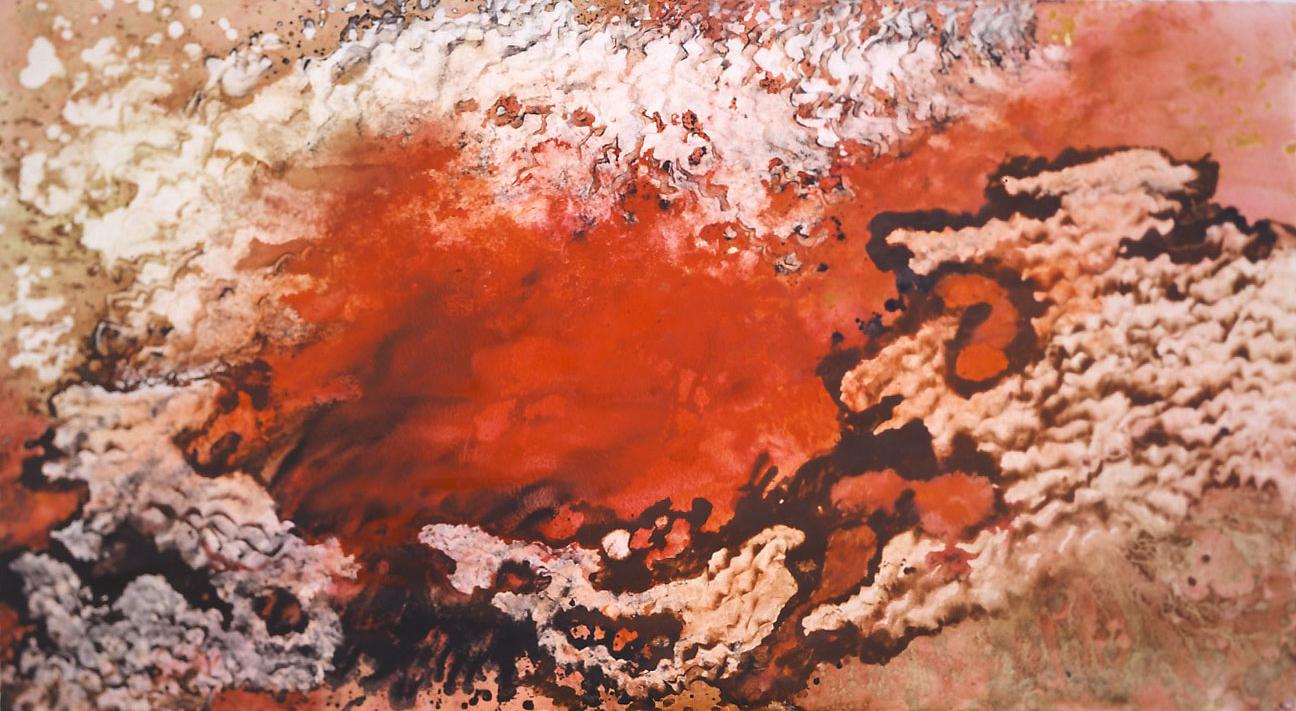  "Sea of Fire" 1997, Molten Lava Series, acrylic on paper, 38 x 68 in (97 x 173 cm). 