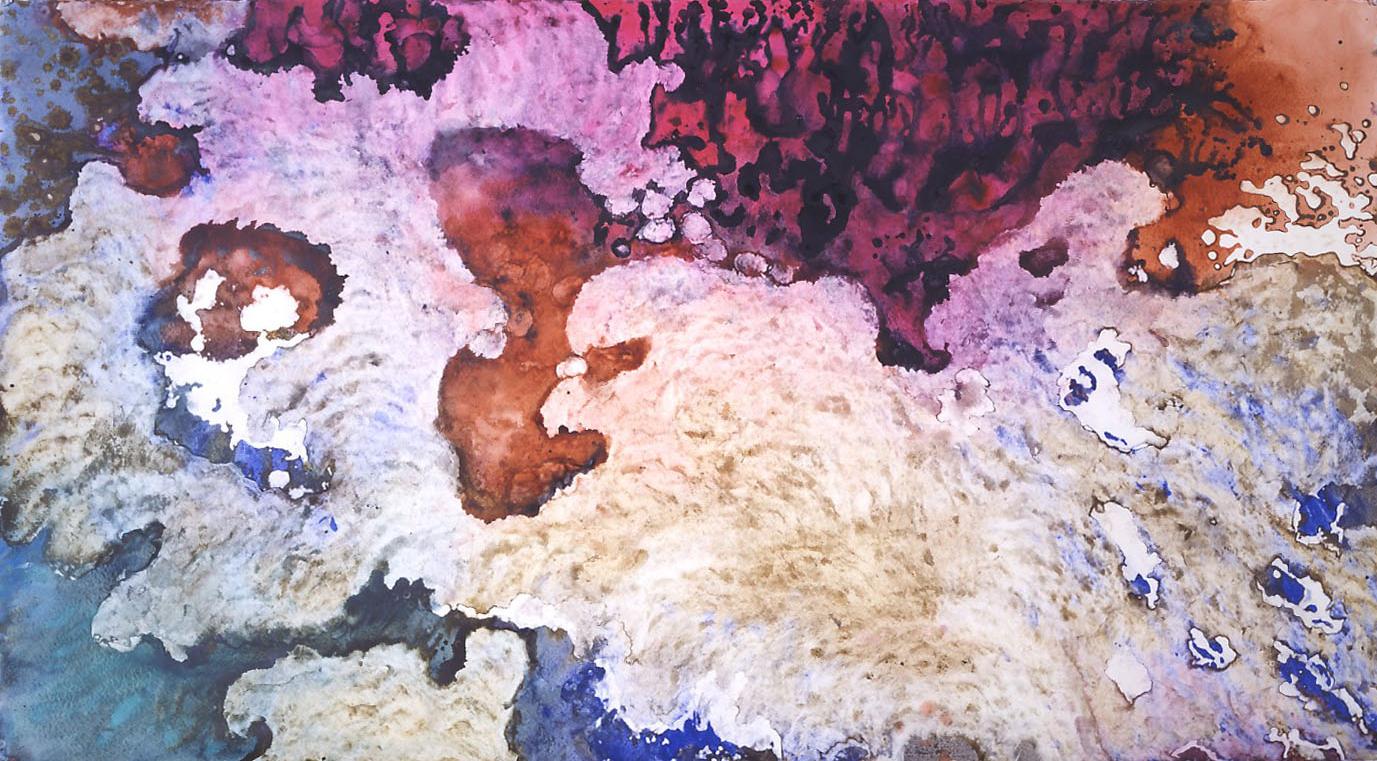  "Deep Sea Volcano" 1994, Molten Lava Series, acrylic on paper, 38 x 68 in (97 x 173 cm). 