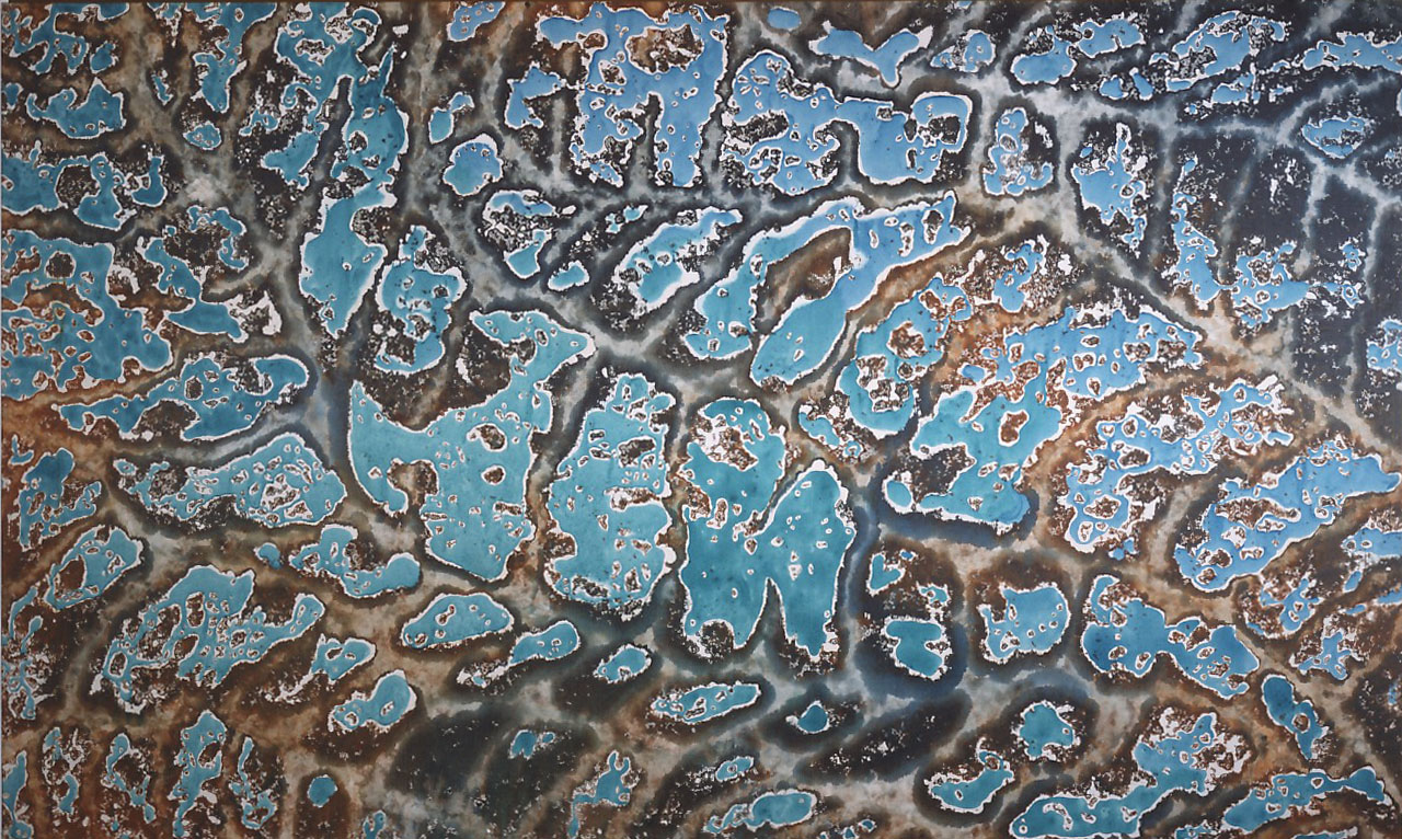  "Turquoise Floating" 1971, Slow Motion Seres, acrylic on canvas, 6 x 10 feet (183 x 305 cm). 