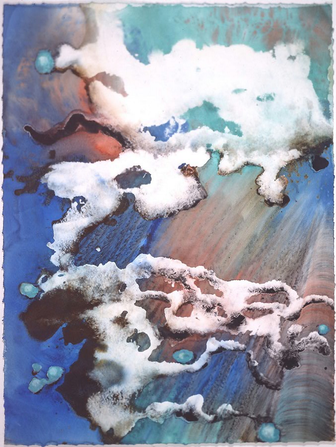  "Turquoise Floating in Cloud" 1999, Turquoise Floating Series, acrylic on paper, 42 x 32 in (107 x 81 cm). 