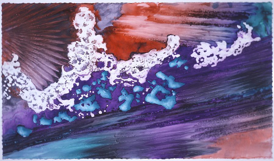  "Turquoise Floating on Purple" 1999, Turquoise Floating Series, acrylic on paper, 42 x 72 in (107 x 183 cm). 