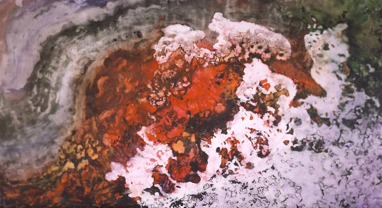 "Forest Fire" 1997, Forest Fire Series, acrylic on paper, 38 x 68 in (97 x 173 cm).