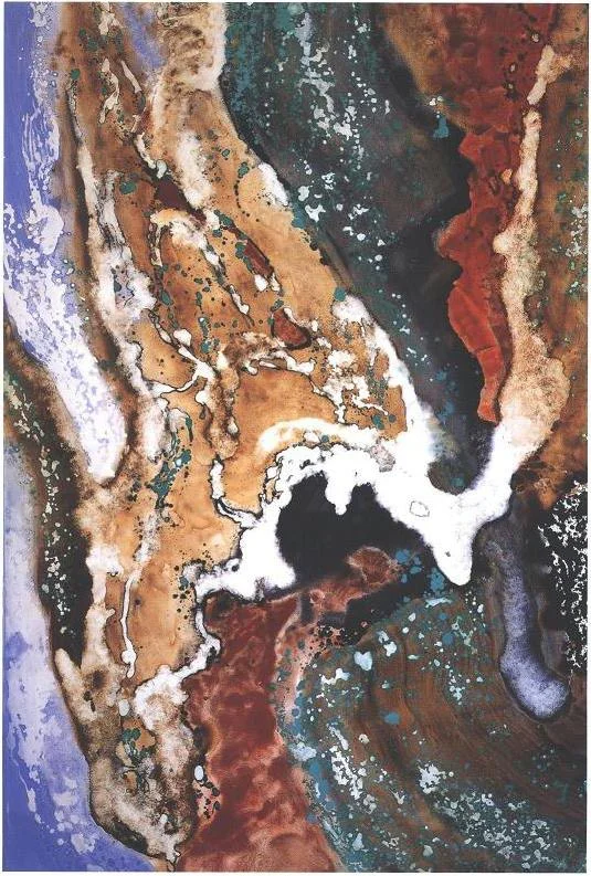 "Moss Glow Cave" 1998, Cave Garden Series, acrylic on canvas, 12 x 8 feet (366 x 244 cm).