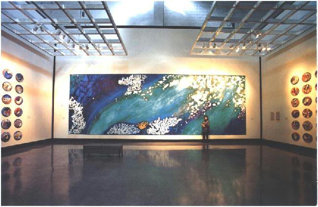  "Undercurrent" Las Vegas Museum Installation, with Artist, Deep Sea Garden Series, acrylic on canvas, 12 x 36 feet (366 x 1097 cm). 