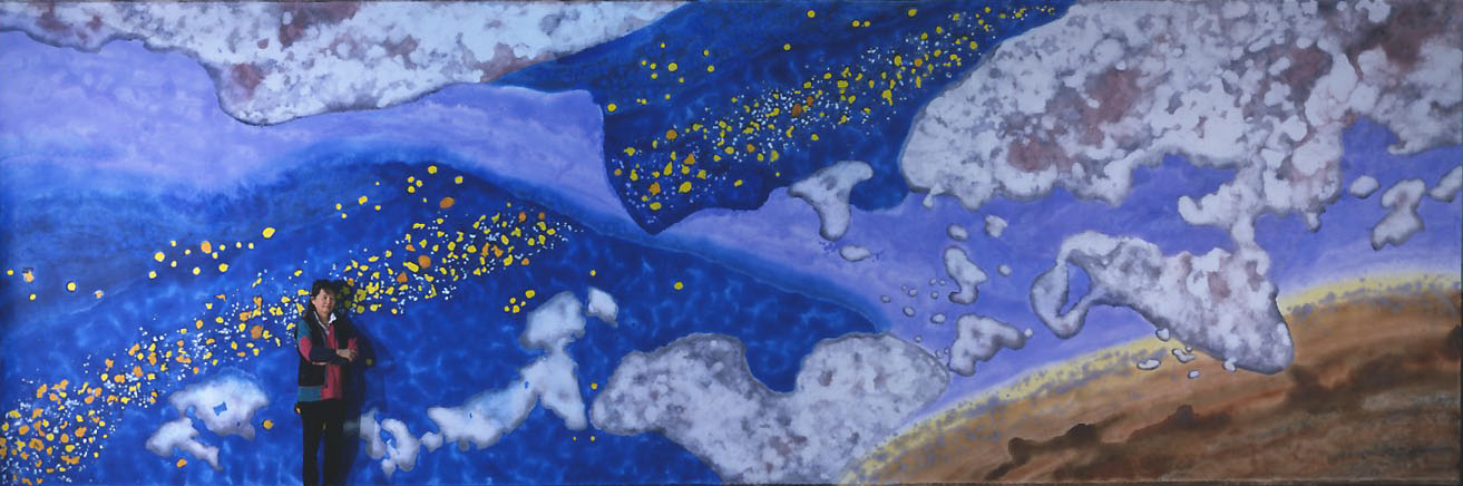  "Song of the Universe" 2003, with Artist, Galaxy and Milky Way Series, acrylic on canvas, 12 x 36 feet )366 x 1099 cm). 