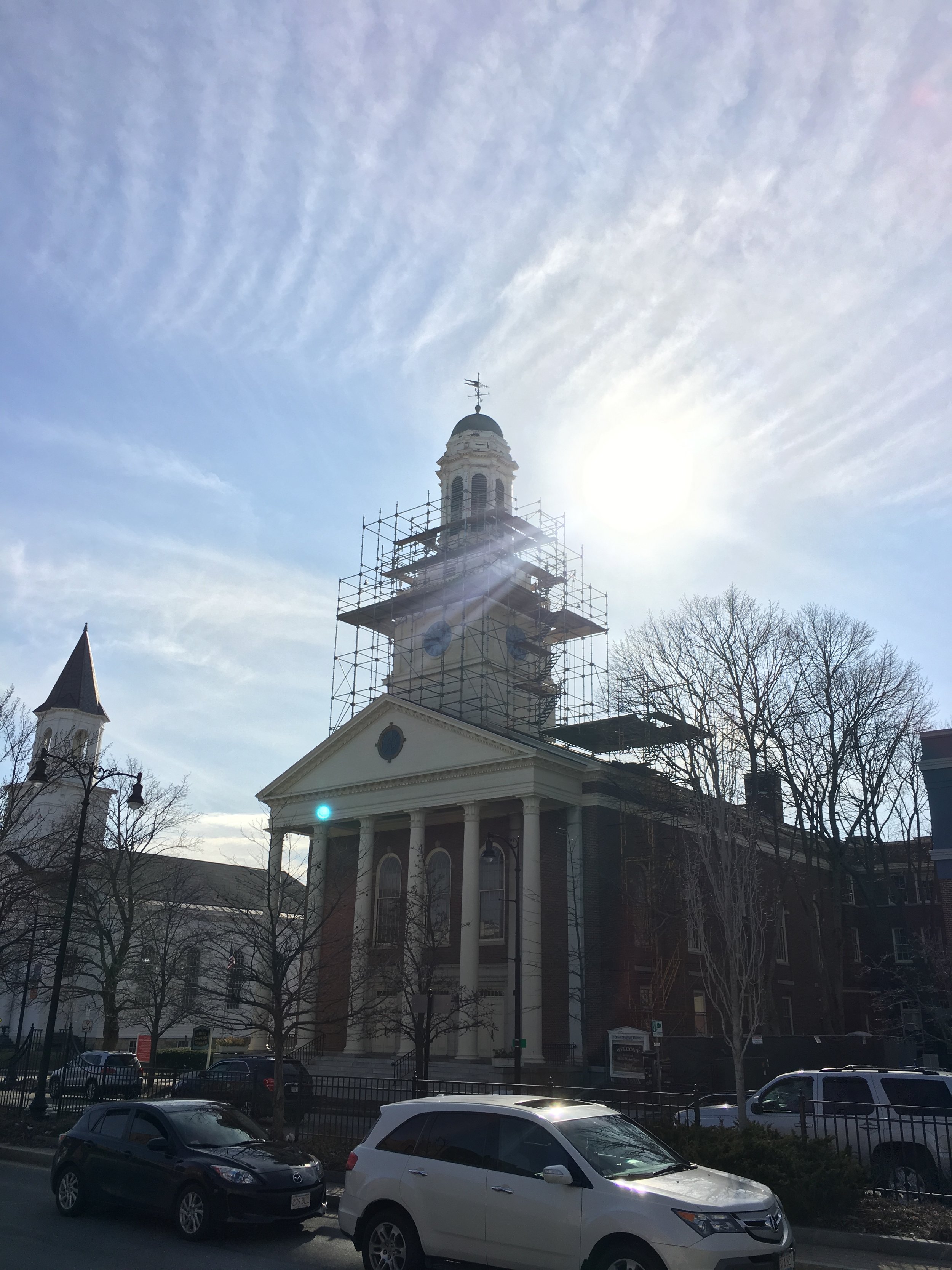 The scaffolding going up back in early April 2017.