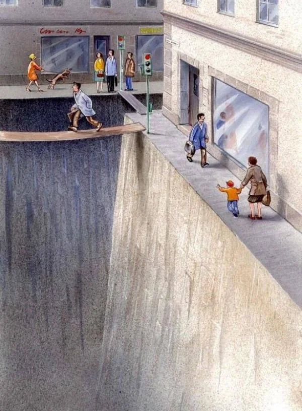 How city streets look to people not inside cars. (Source unknown)