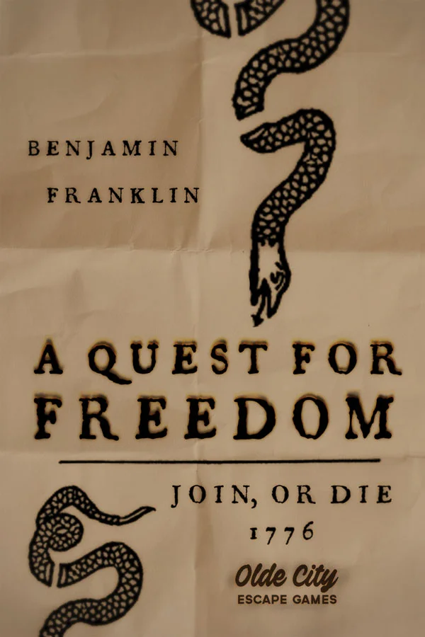 It's 1776 in Philadelphia and American Independence falls in your hands. Journey through Benjamin Franklin's private study and figure out how to operate his secret print shop as his faithful apprentices on a mission to help the thirteen colonies win the Revolutionary War against the British Red Coats! Do you and your group of trusted rebels have what it takes to complete the ultimate quest for freedom?