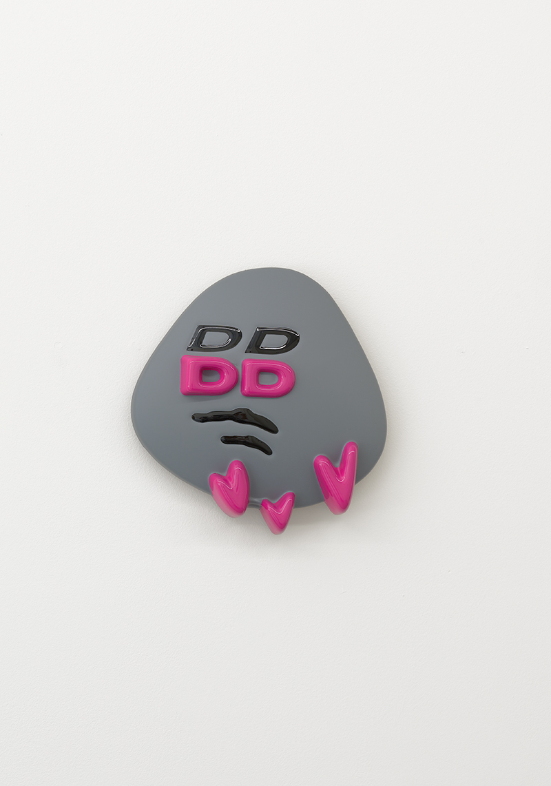 Untitled Face (pink lip). Painted formed plastic, 9.55 x 9.99 x 2 inches.