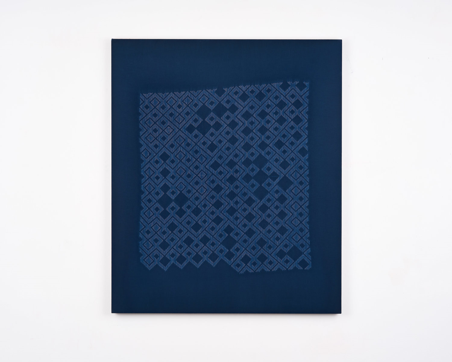 Untitled (01.03-01.31), stitch resist cyanotype, 2019.