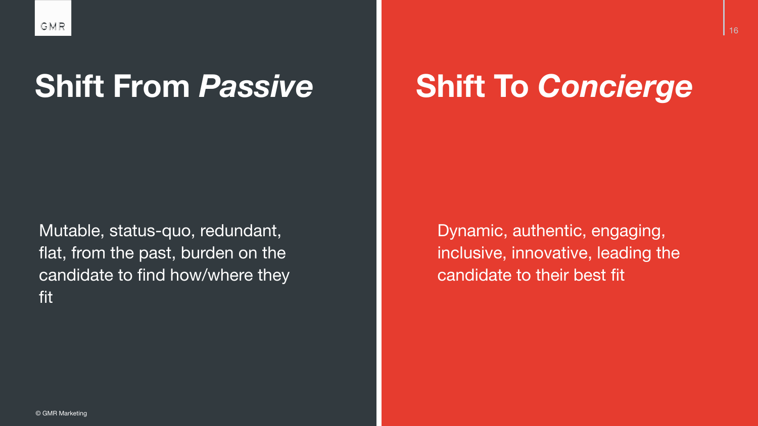 Northwestern Mutual careers strategy: shift from passive job listings to a concierge experience. GMR Marketing.
