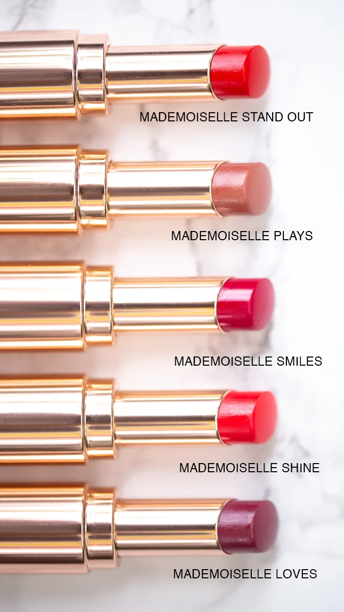 Lancome Mademoiselle Shine Lipsticks, Play, Smiles, Shine, Loves, Stand Out, beauty lipstick blog by nathalie martin, lipsick.me 1.jpg