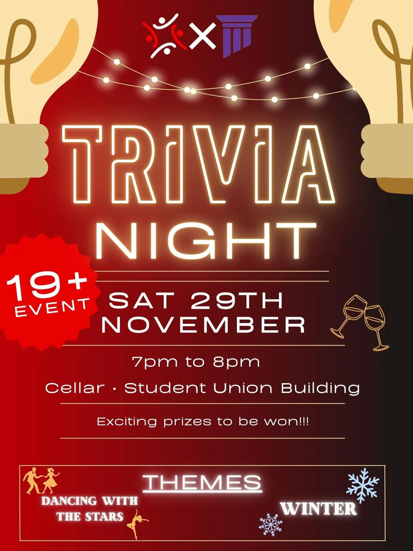 Join us at the Cellar next Saturday from 7-8pm for Trivia Night!!

🏆 Compete to win awesome prizes! 

💃🏻 The themes are Dancing with the Stars and Winter

See you there!

This is a 19+ event