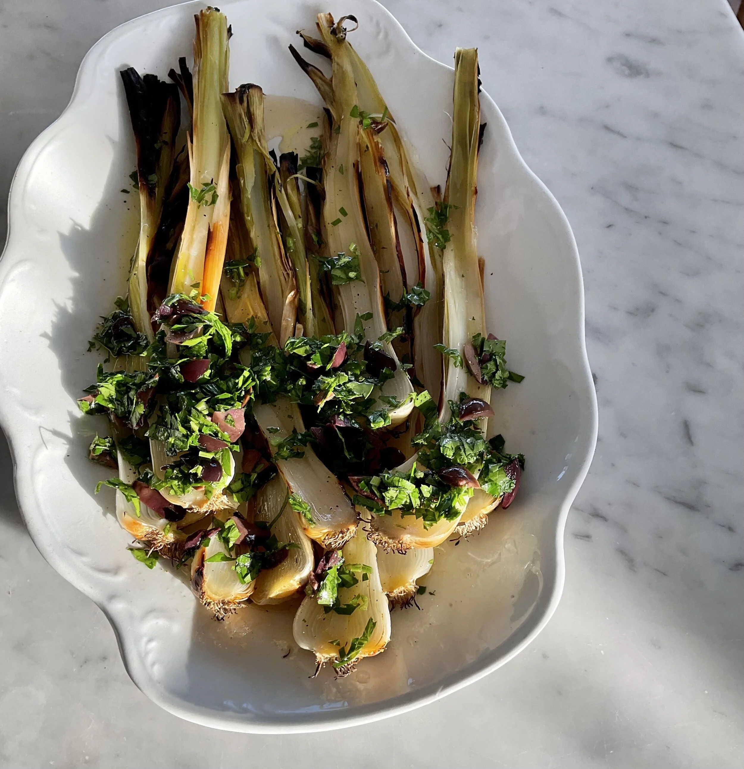 CHAR-GRILLED LEEKS WITH VERJUICE DRESSING 