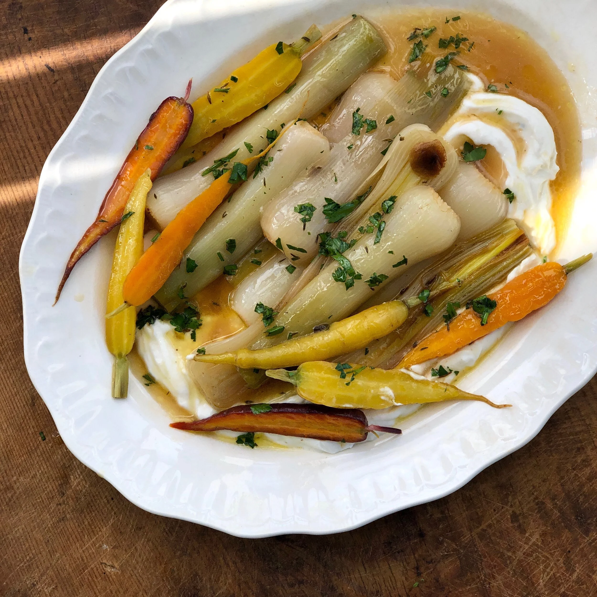 BRAISED LEEKS WITH CARROTS, OR SHIITAKES