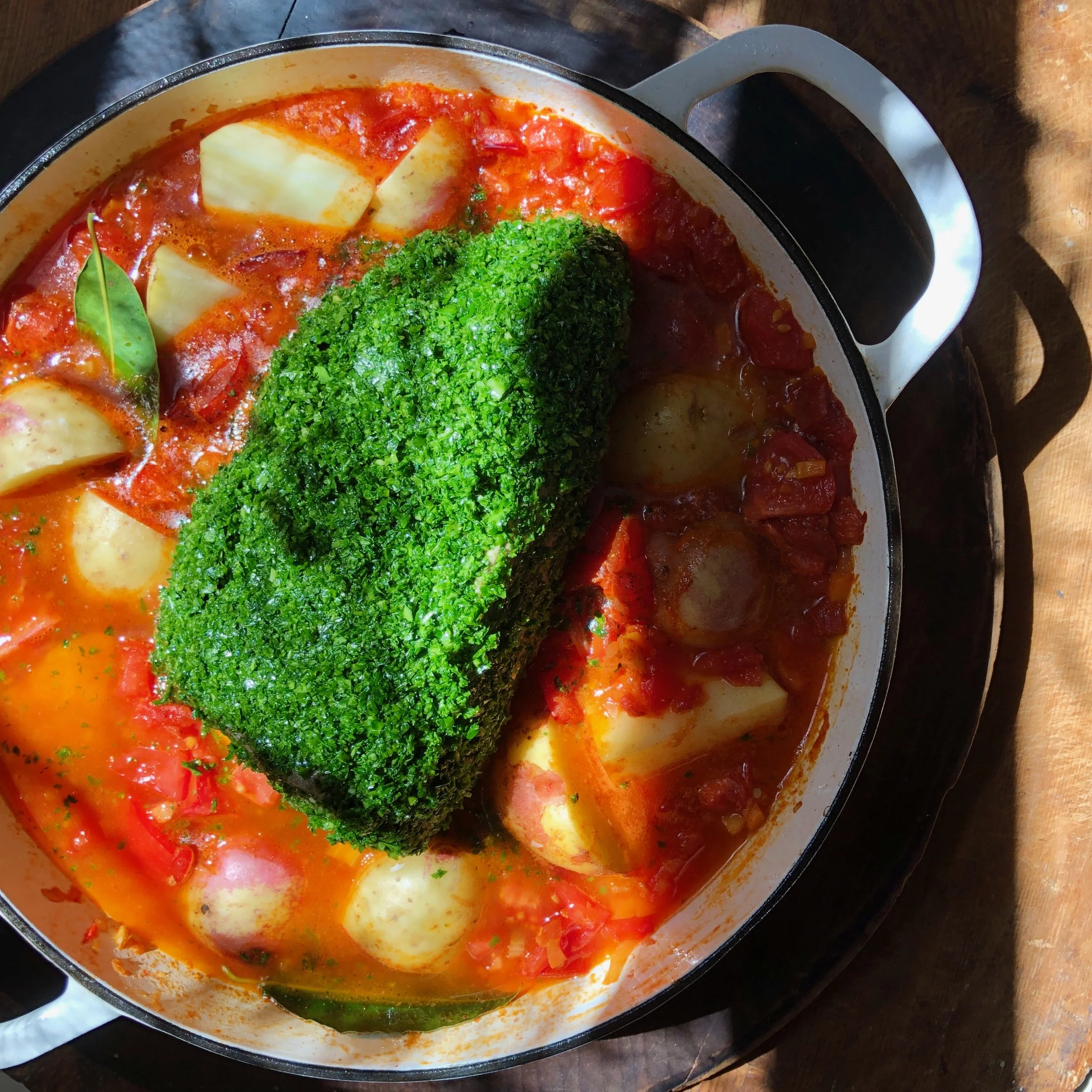 ONE POT GIRELLO WITH POTATOES IN TOMATO &amp; PARSLEY SAUCE 