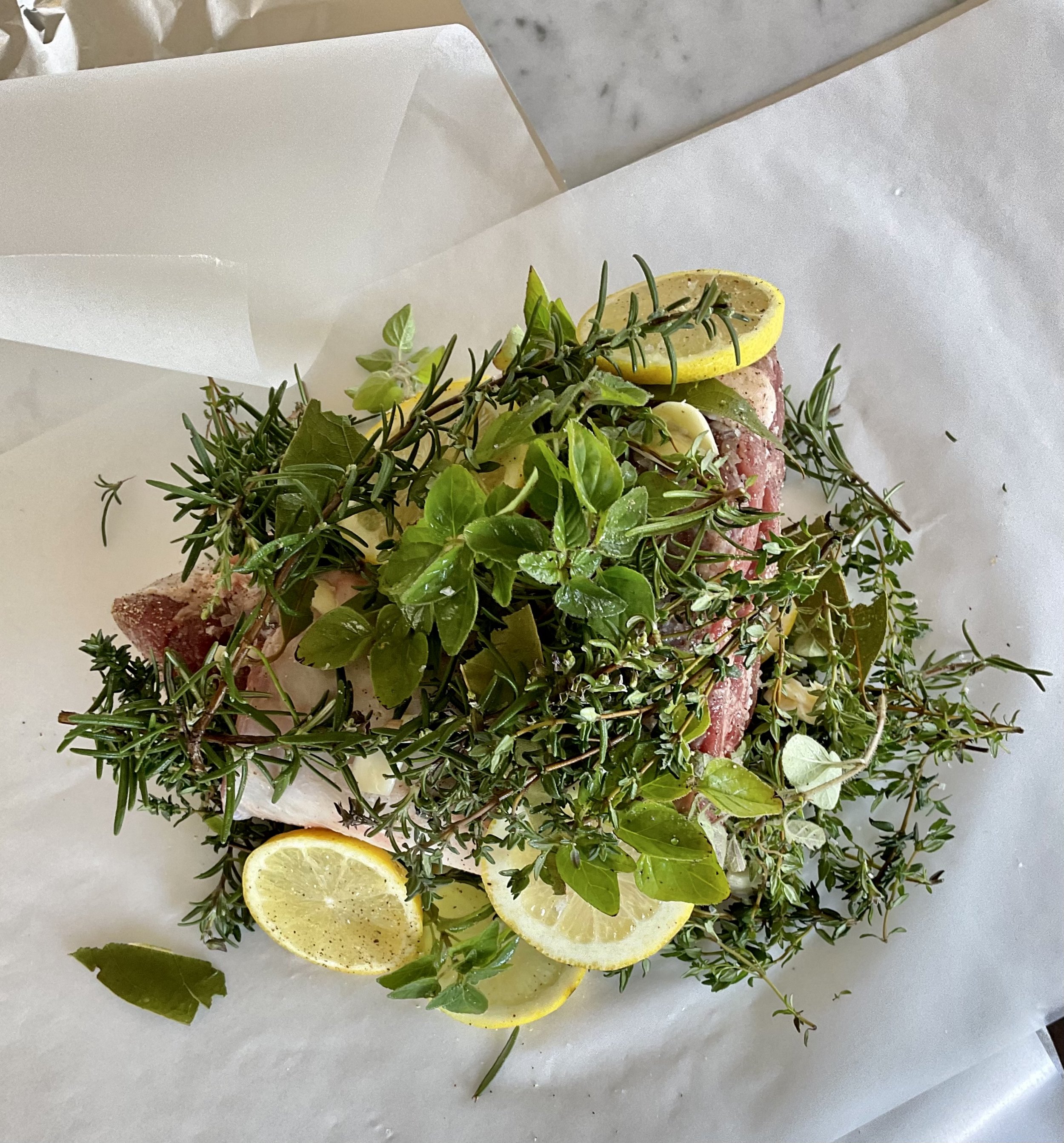 BAKED LEG OF LAMB IN HERB PARCEL 