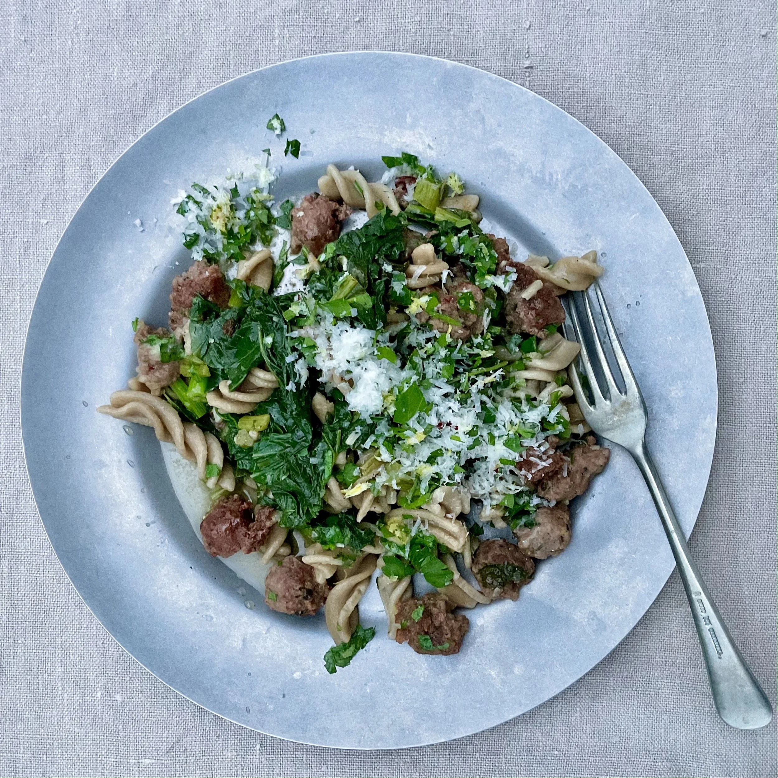 FUSILLI WITH RAPINI &amp; BEEF SAUSAGE 