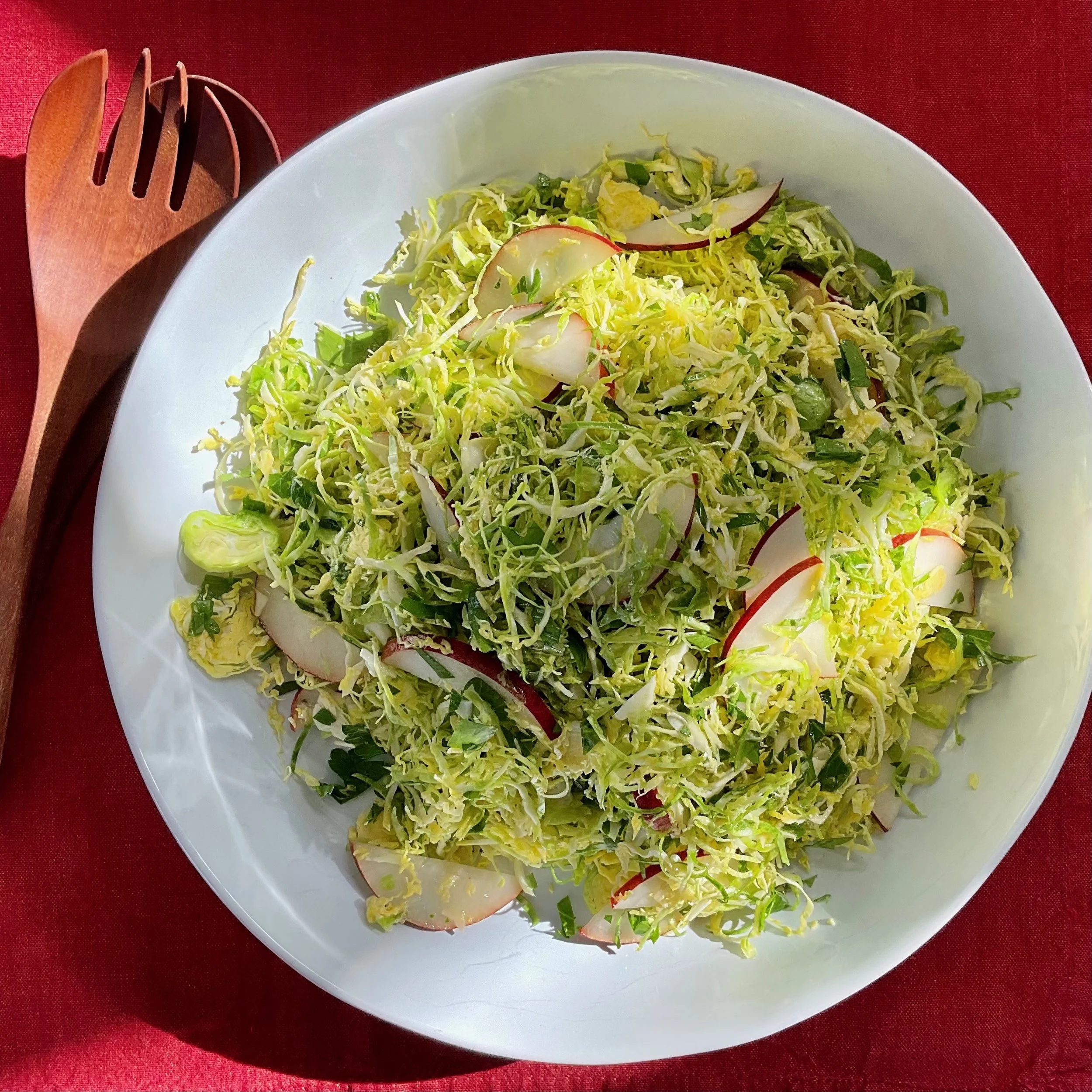 BRUSSELS SPROUT &amp; RED D’ANJOU PEAR SALAD 
