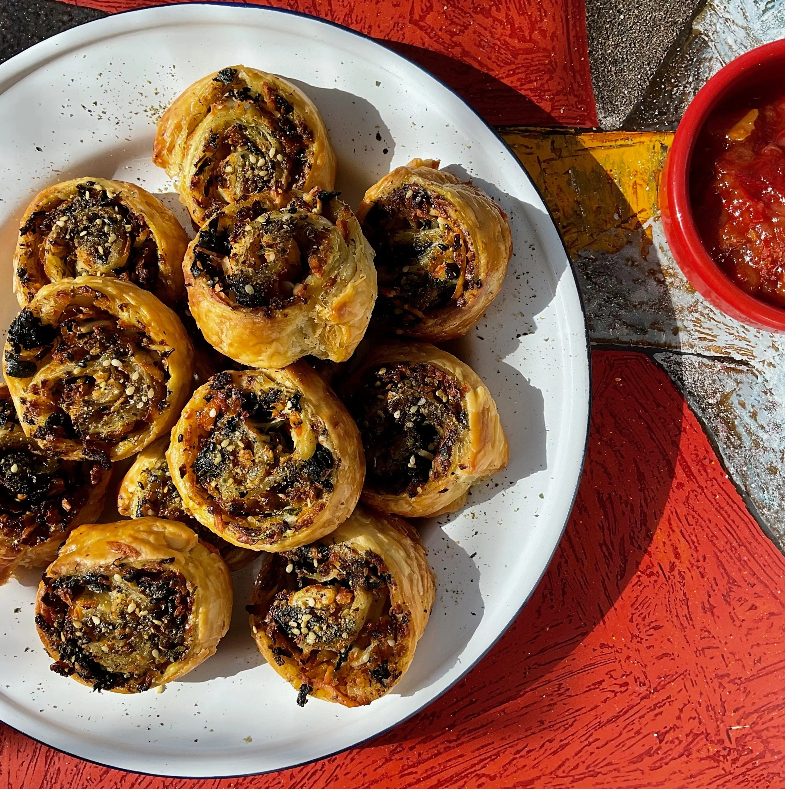 PUMPKIN &amp; SPINACH PINWHEELS