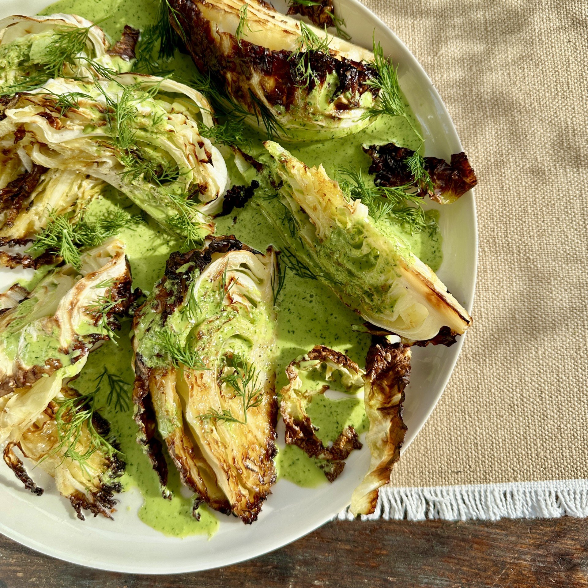 ROAST CAULIFLOWER OR CABBAGE WITH HERBY KEFIR DRESSING