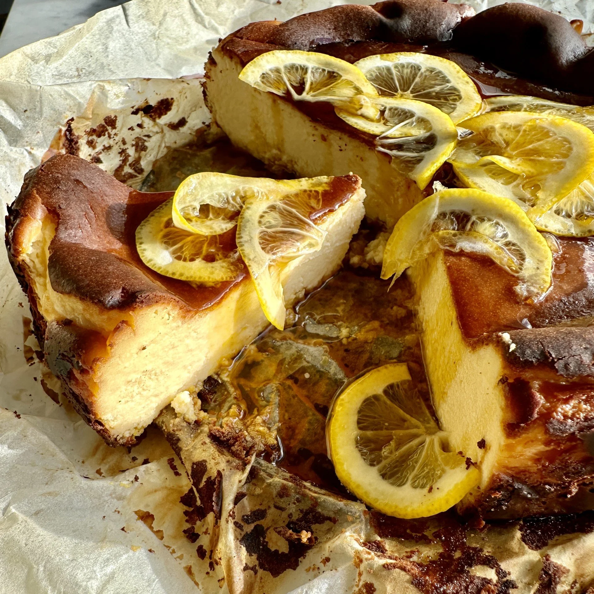 BASQUE CHEESECAKE WITH LEMON &amp; HONEY
