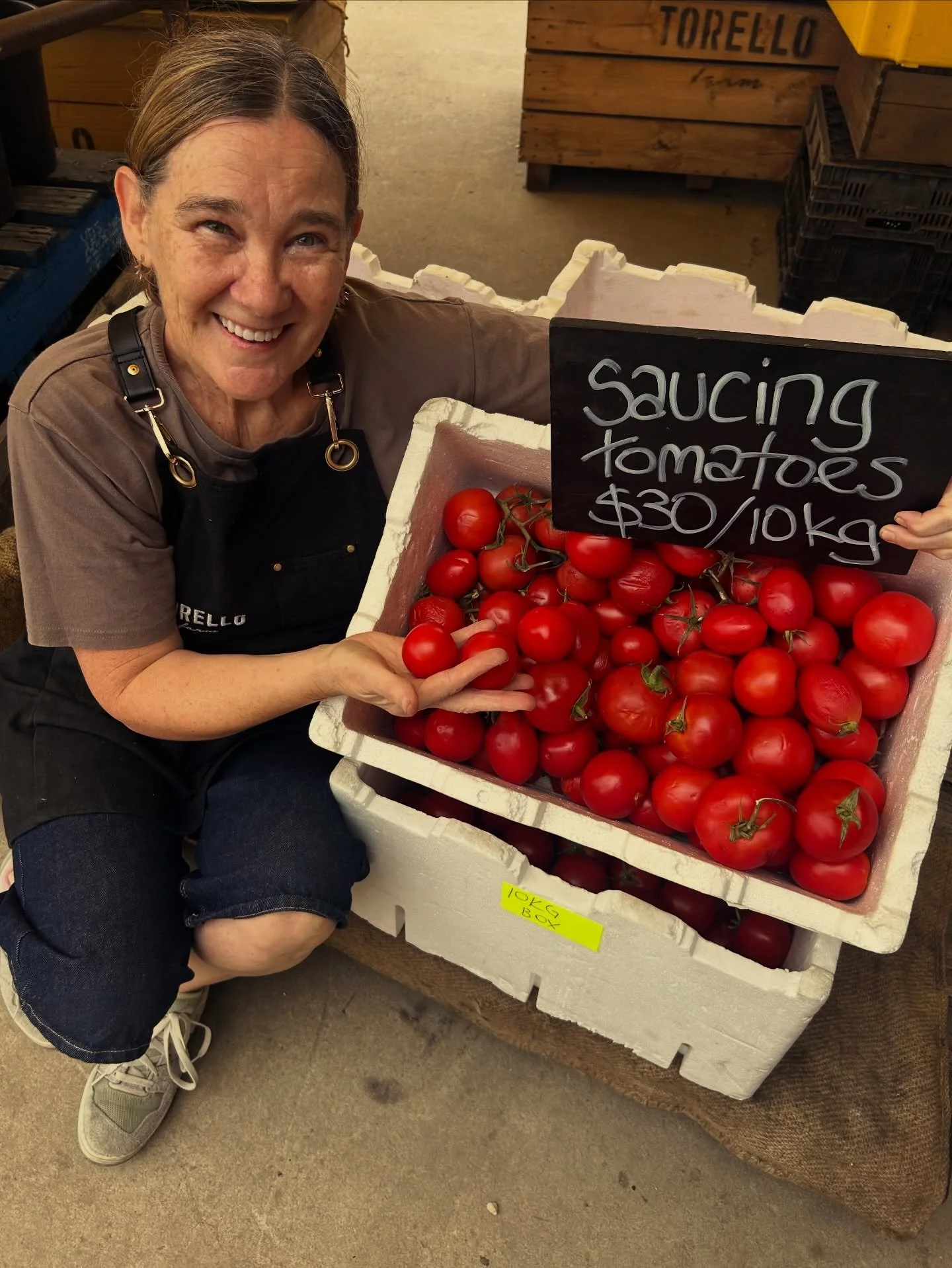We&rsquo;ve got boxes of locally grown sauce tomatoes in today with more promised for the weekend 🍝 
.
.
#torellofarm #saucetomatoes #passatamaking #locallygrown #tomatotime