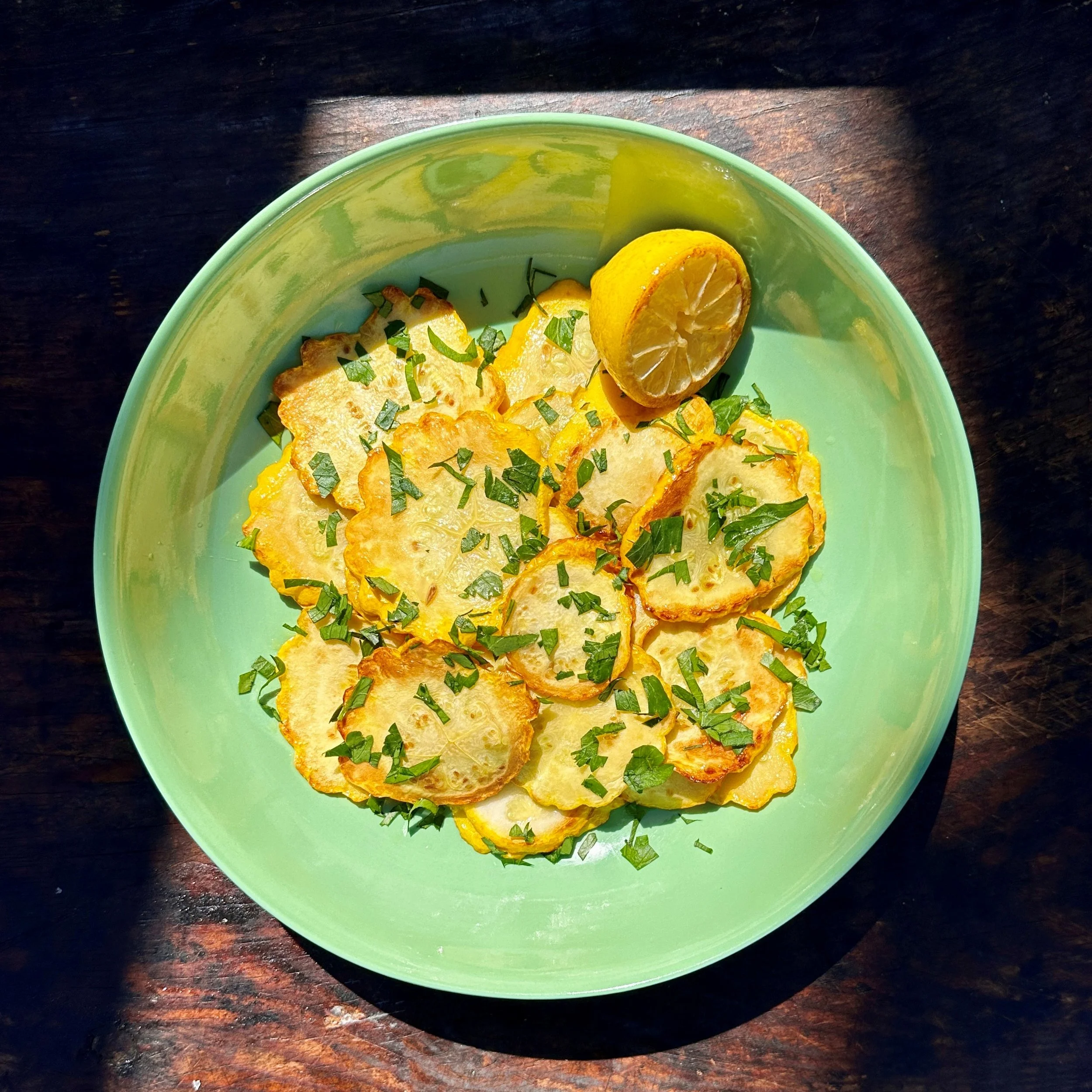 YELLOW SQUASH SAUTEED WITH GARLIC, LEMON AND PARSLEY