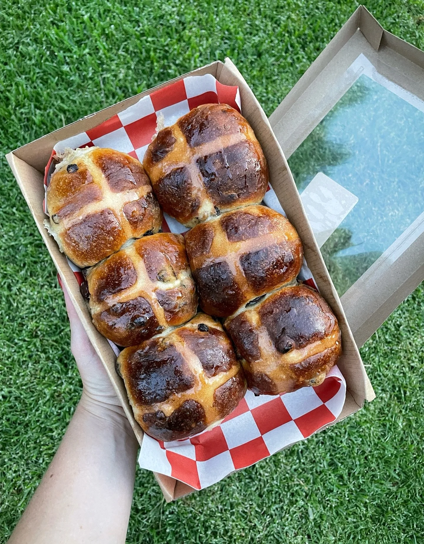 Coming in hot 🔥 @mothermary_bakes hot cross buns made with all the good stuff will be in the farm gate today at 10am ❤️ You are very welcome 🌈 Delivery days Thursday and Saturday 😉
.
.
.
#torellofarm #hotcrossbuns #tistheseason #knowyourbaker #not