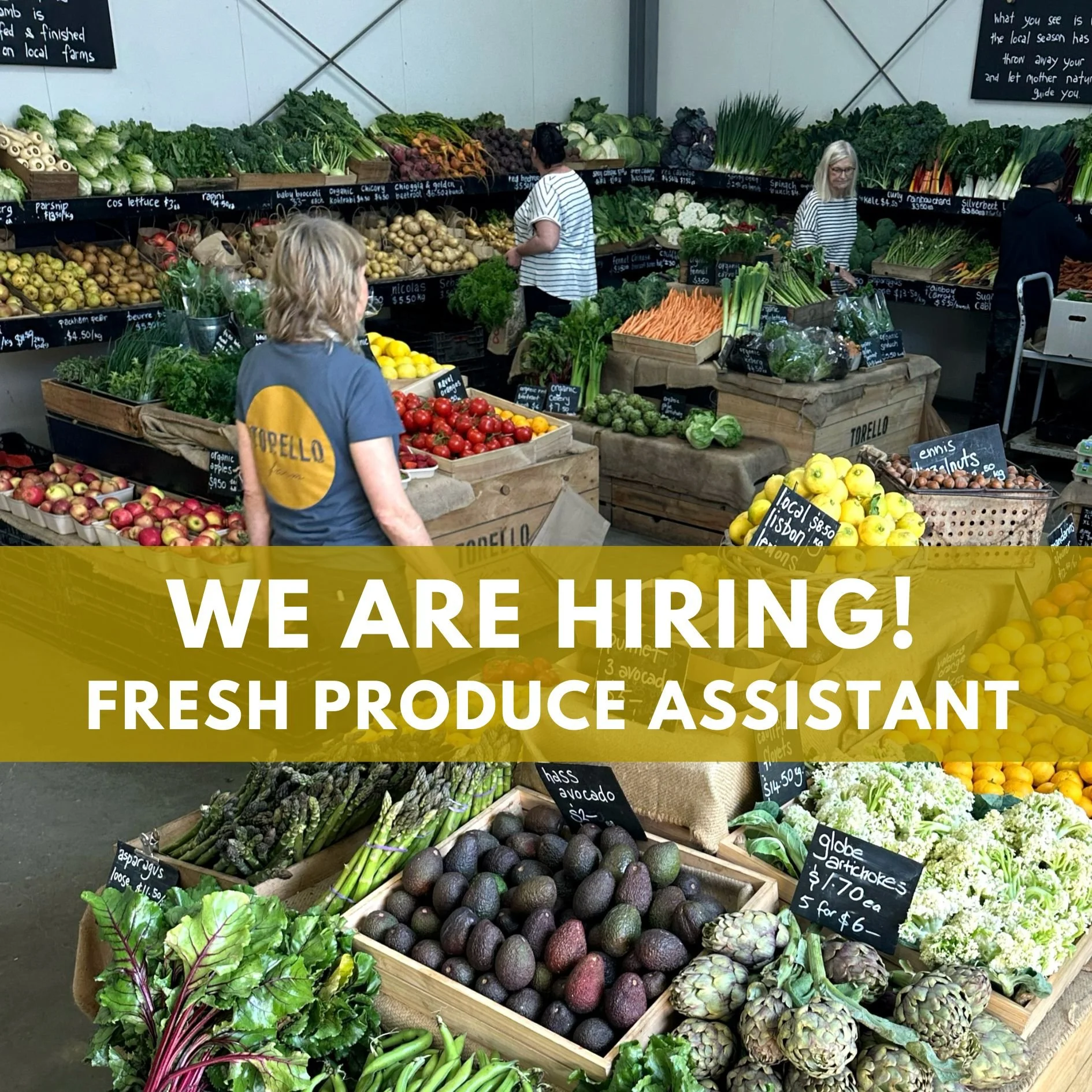 We are looking for a casual FRESH PRODUCE ASSISTANT to join our beautiful team 🌈 

This is a hands-on, physical role: serving customers, setting up and maintaining fruit, veg and meat displays, restocking, and keeping the farm gate looking its best.