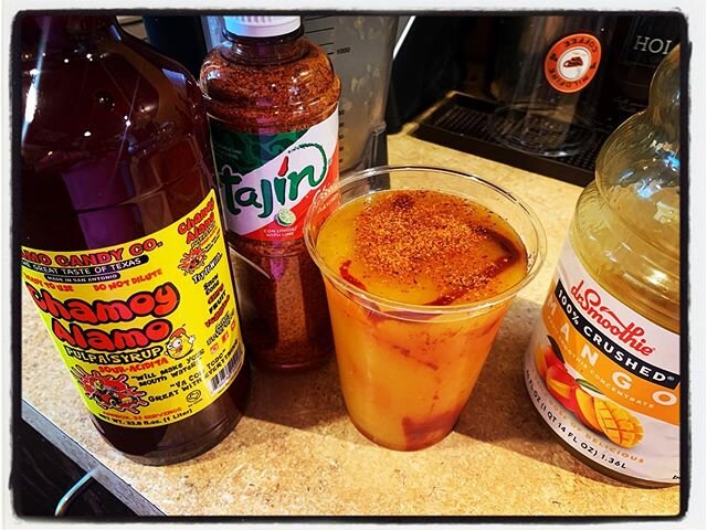 My Latina roots are coming out faster than my grey hairs in this quarantine. Puro vida. You need this in your life. We&rsquo;ll bring it out to your car. Text us 210-492-9544. 
#mangoloco #alamocandyco #chamoy #DrSmoothie #Tajin #mymouthiswateringsob