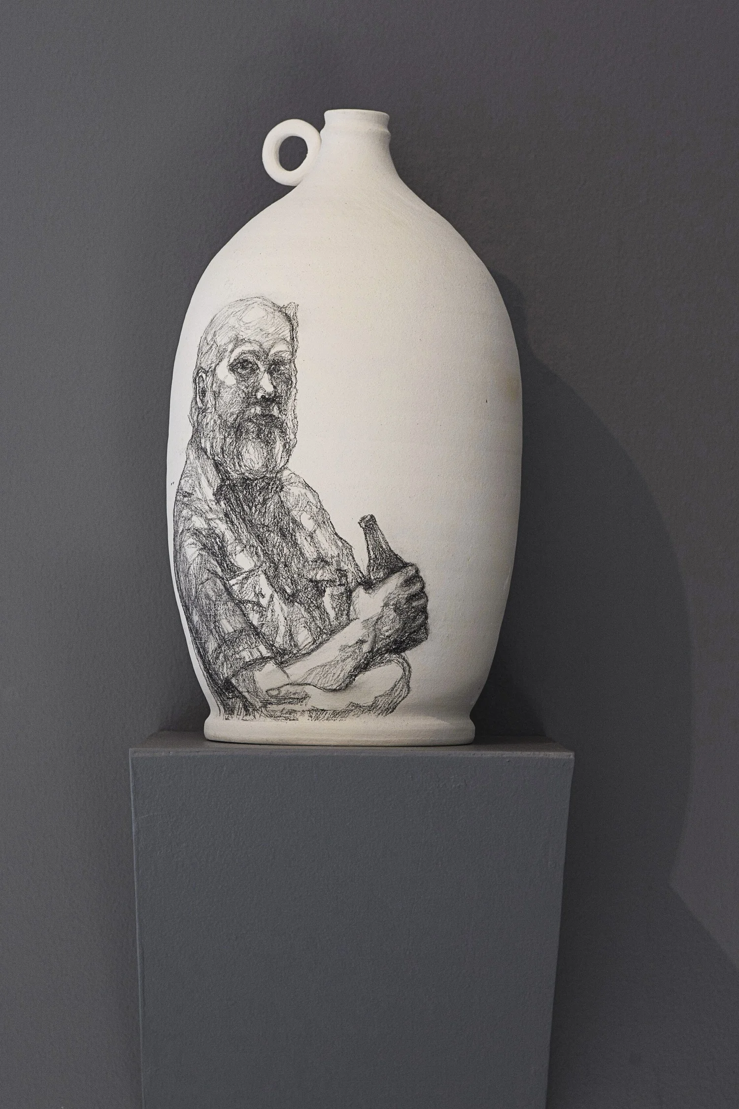 my kind of grog , stoneware jugs, underglaze pencil, terracotta and stoneware shards, 2015