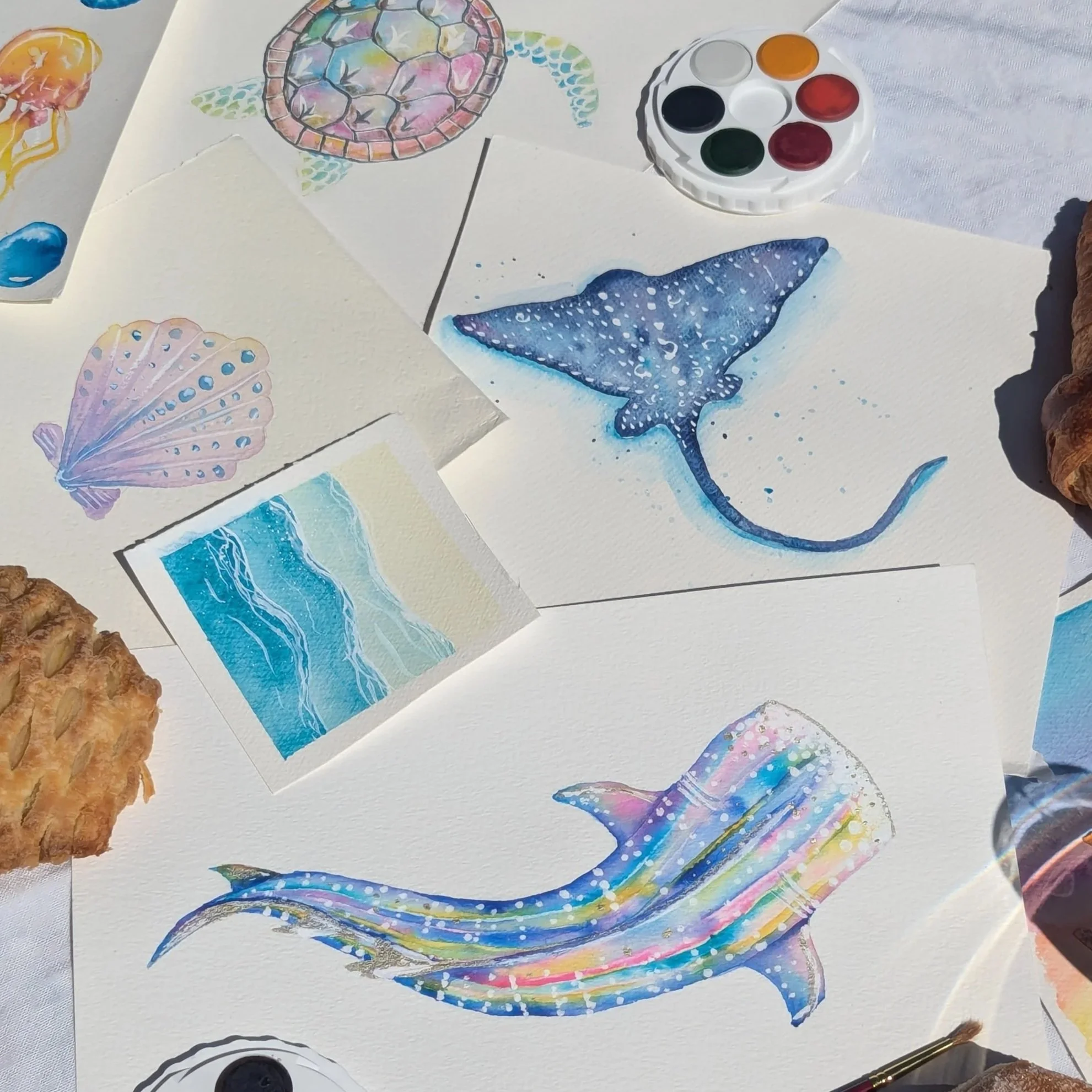 Watercolour: Whale Sharks &amp; Manta Rays