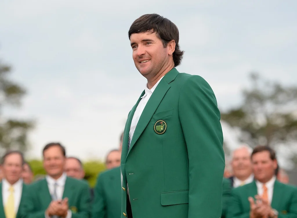 Bubba Watson smiles during his green jacket ceremony at the 2014 Masters