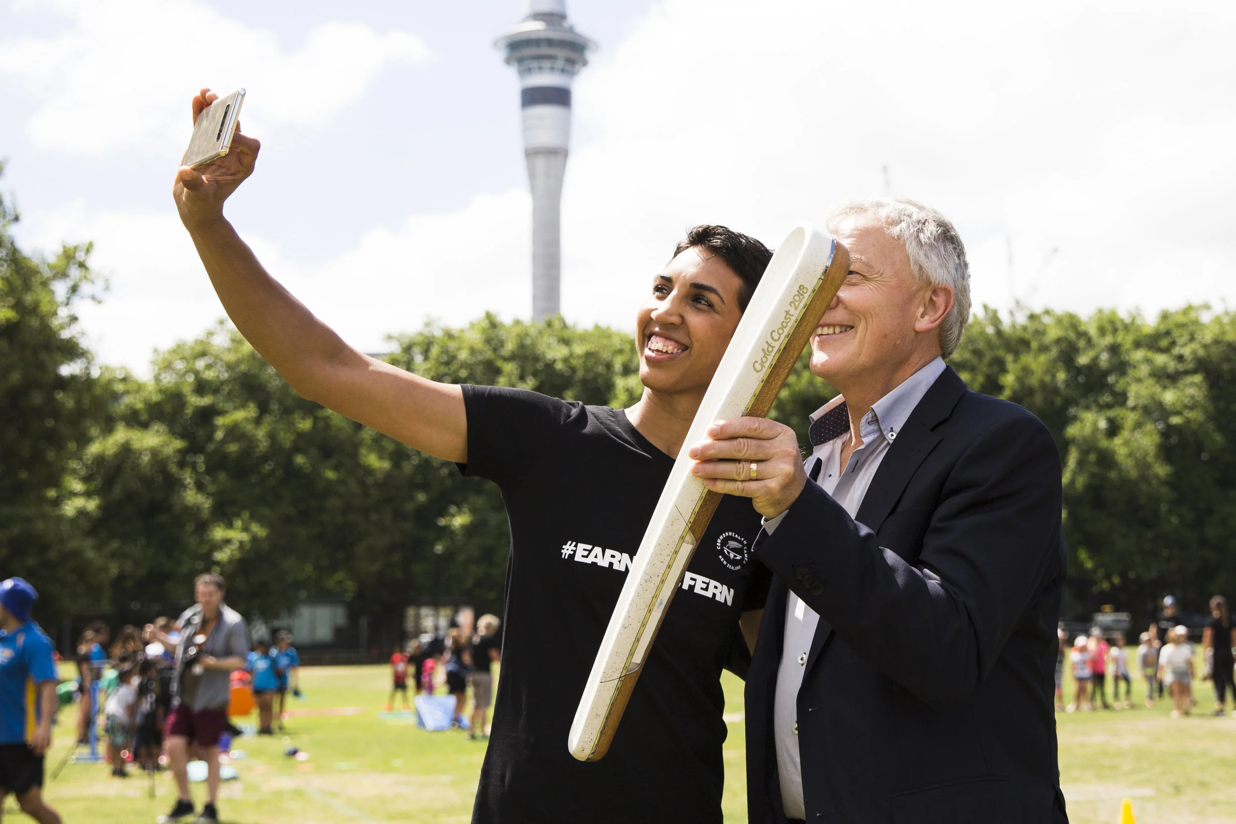 Alexis Pritchard and Phil Goff at the Queens Baton visit and Gymnastics Announcement. Auckland, New Zealand. 21 December 2017. Copyright photo: Alisha Lovrich / www.photosport.nz