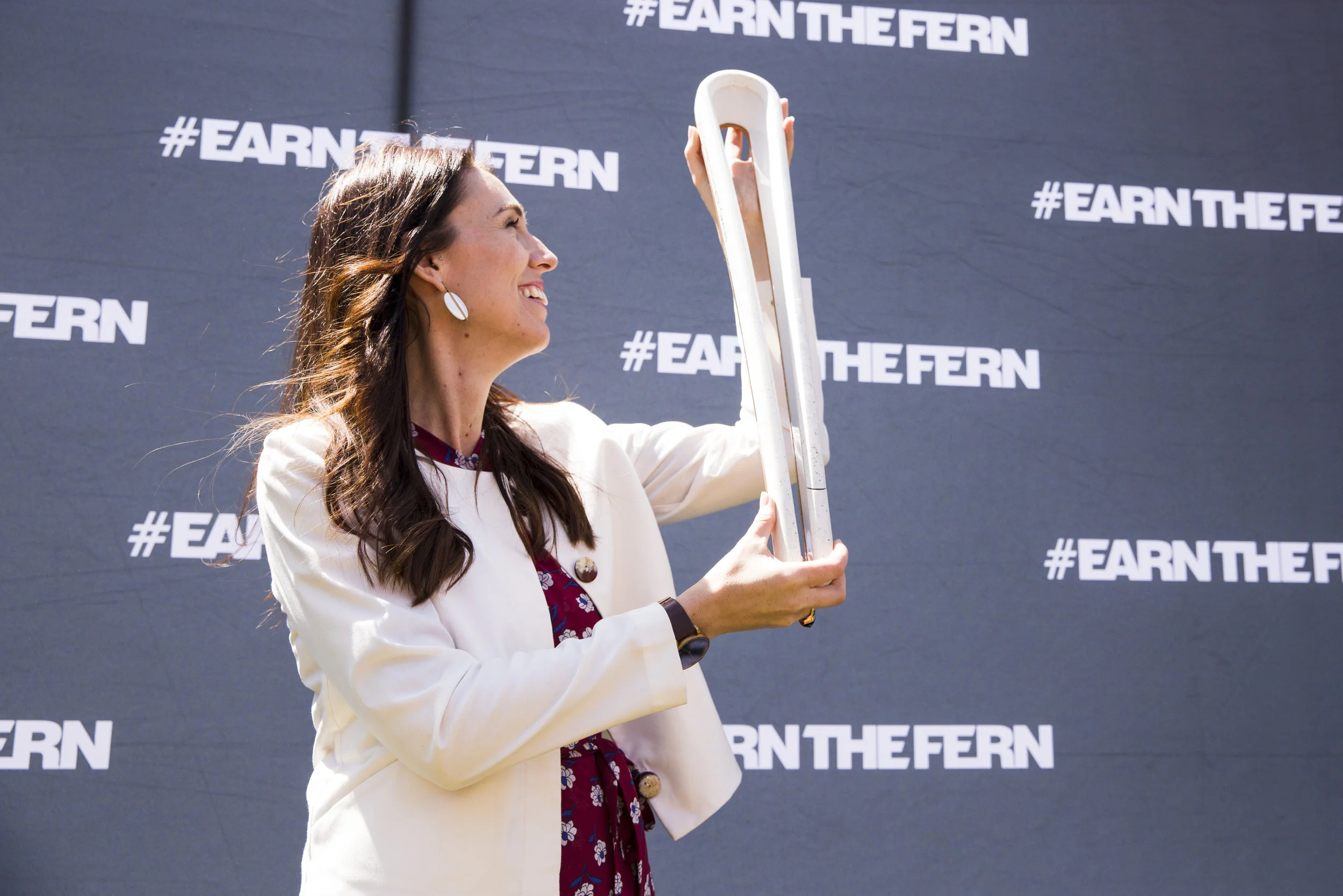 Jacinda Arden holding the Queen's Baton at the Gymnastics Announcement. Auckland, New Zealand. 21 December 2017. Copyright photo: Alisha Lovrich / www.photosport.nz