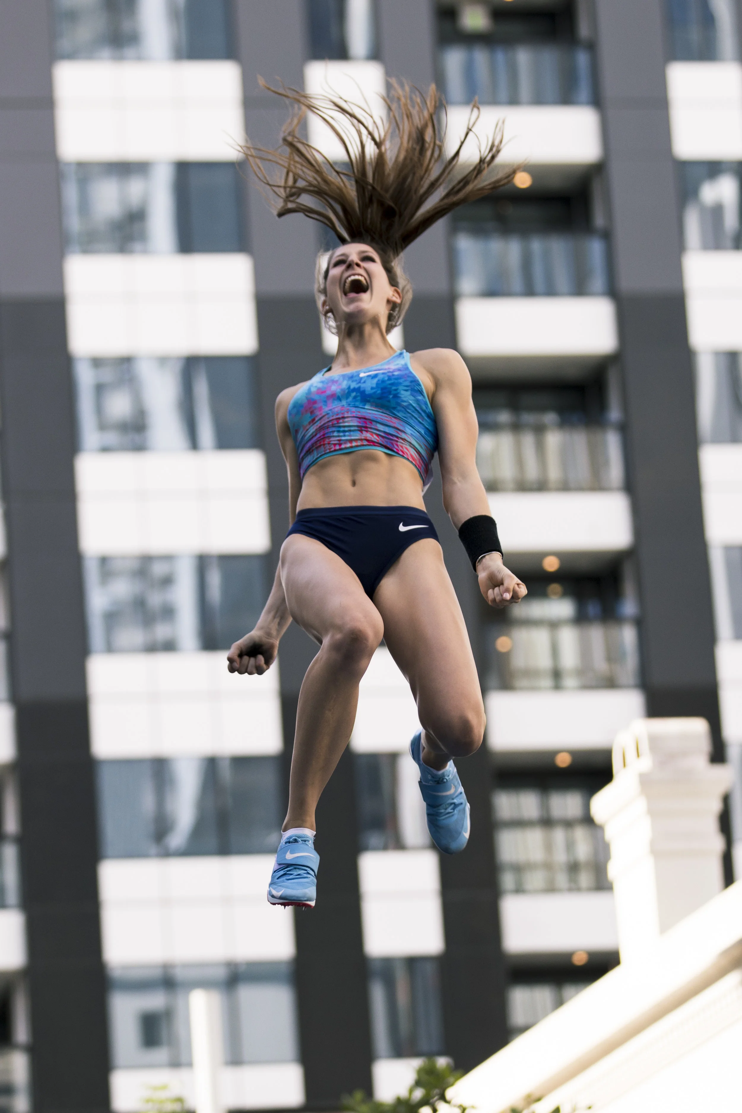 Eliza McCartney clears an exhibition personal best of 4.90m at the SKYCITY Vertical Pursuit Pole Vault Competition. Auckland, New Zealand. 18 March 2018. Copyright photo: Alisha Lovrich / www.photosport.nz