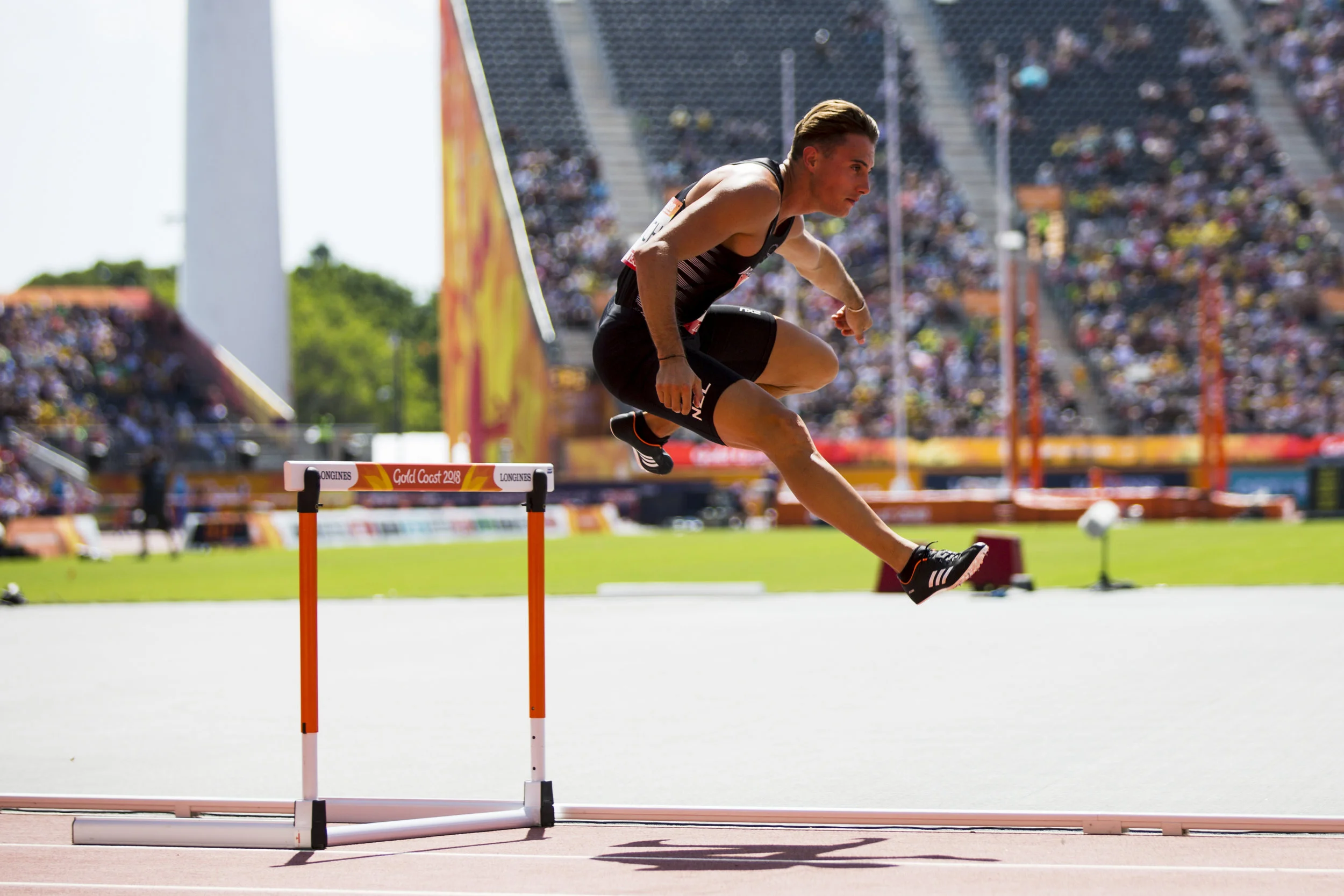 Cameron French in the 400m Hurdles at the 2018 Commonwealth Games. Gold Coast, Australia. Copyright photo: Alisha Lovrich / www.photosport.nz