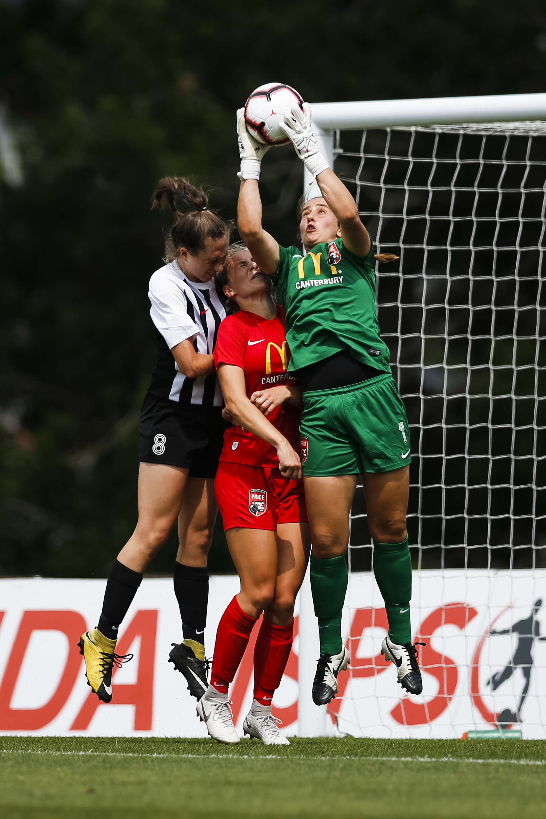  Victoria Esson of Canterbury makes a save against Northern at the National Women's League Final. 16 December 2018. Trusts Arena, Auckland, New Zealand. Copyright photo: Alisha Lovrich / www.photosport.nz 